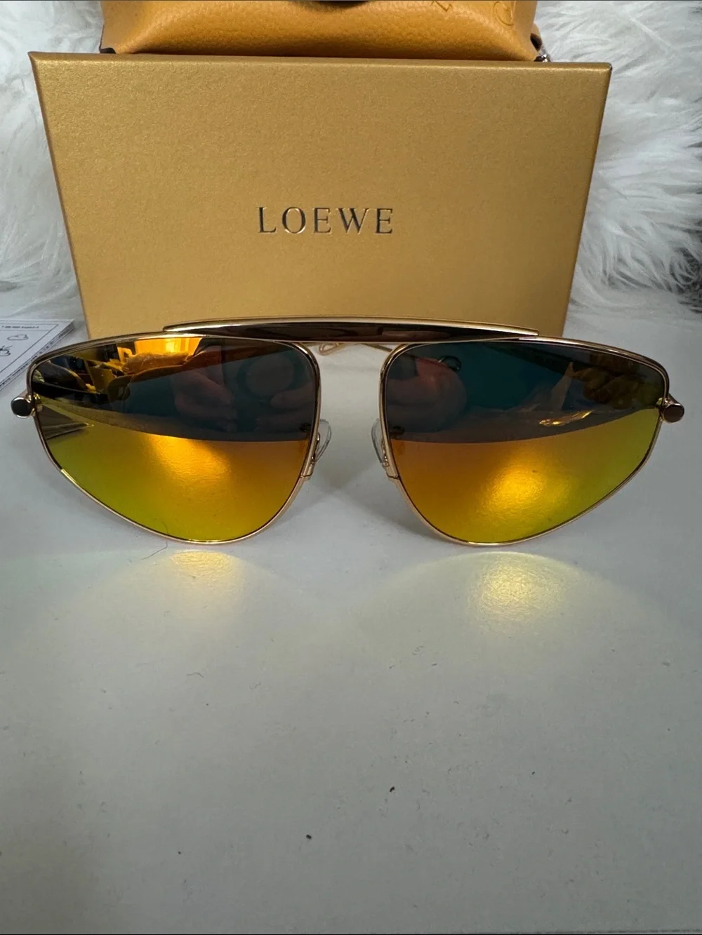 Loewe Gold Frame Sunglasses with Orange-Gold Mirrored Lenses